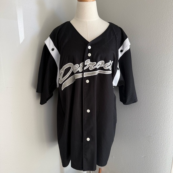 Vtg 90s Y2K JOCO Detroit script oversize baseball jersey black white - Picture 1 of 5